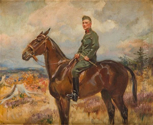 Portrait Of Feliks Stojowski On Horseback Oil Painting by Woiciech Ritter Von Kossak
