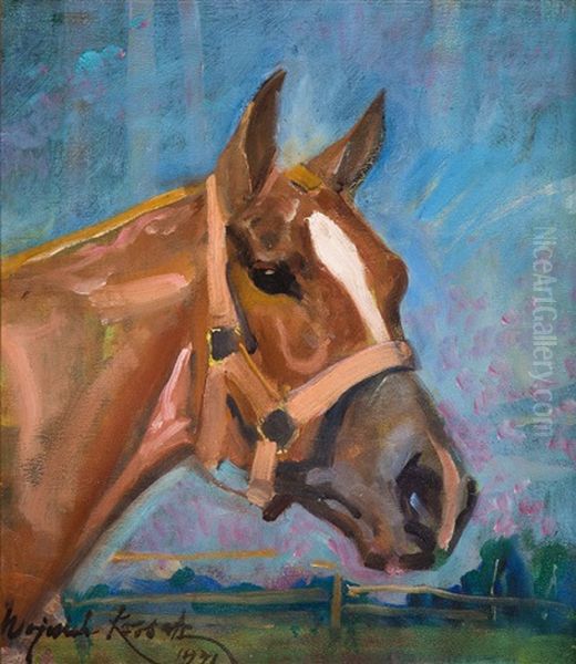 The Head Of A Horse Oil Painting by Woiciech Ritter Von Kossak