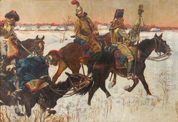 Fragment Of The Berezina Oil Painting by Woiciech Ritter Von Kossak