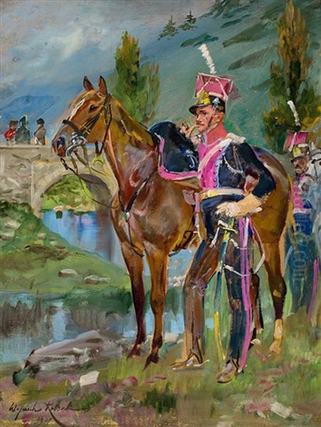 Ulan Spod Somosierry Oil Painting by Woiciech Ritter Von Kossak