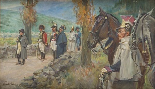 Napoleon By The Somosierra Pass Oil Painting by Woiciech Ritter Von Kossak