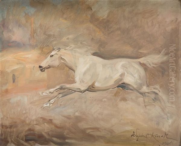 Horse At A Gallop Oil Painting by Woiciech Ritter Von Kossak