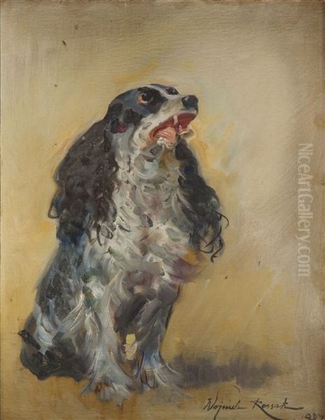 Cocker Spaniel Oil Painting by Woiciech Ritter Von Kossak