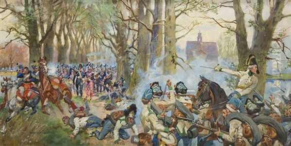 Battle Of Raszyn Oil Painting by Woiciech Ritter Von Kossak