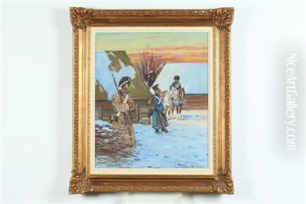 Polish Soldiers From Napoleanic Wars Oil Painting by Woiciech Ritter Von Kossak