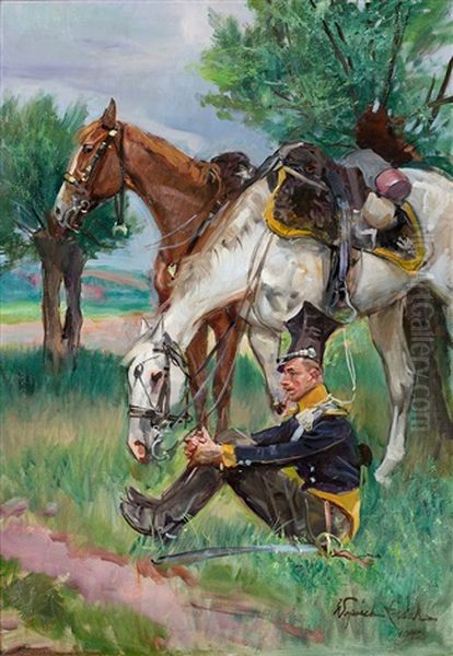 Odpoczynek Szwolezera Oil Painting by Woiciech Ritter Von Kossak