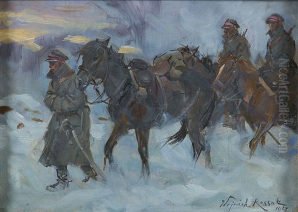 Uhlans Oil Painting by Woiciech Ritter Von Kossak