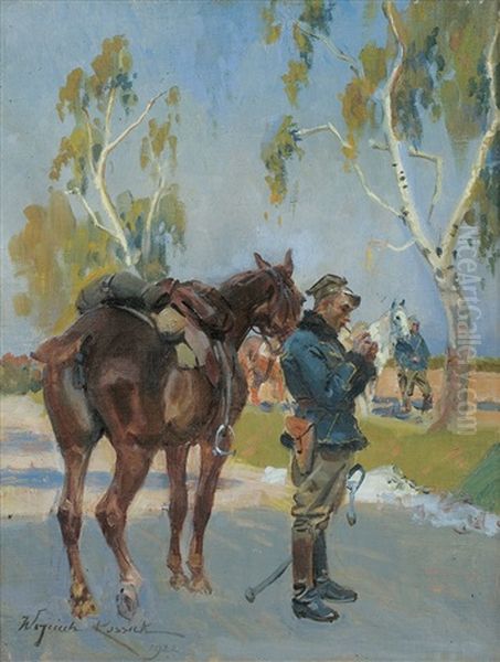 Ulans Resting Oil Painting by Woiciech Ritter Von Kossak