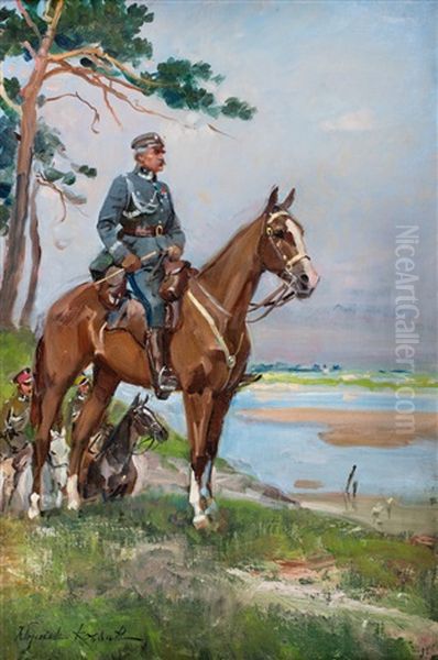 Marszalek Jozef Pilsudski Na Kasztance Oil Painting by Woiciech Ritter Von Kossak