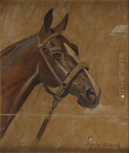 Horse Head Oil Painting by Woiciech Ritter Von Kossak