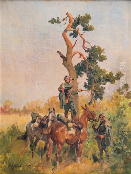 Zwiad Oil Painting by Woiciech Ritter Von Kossak