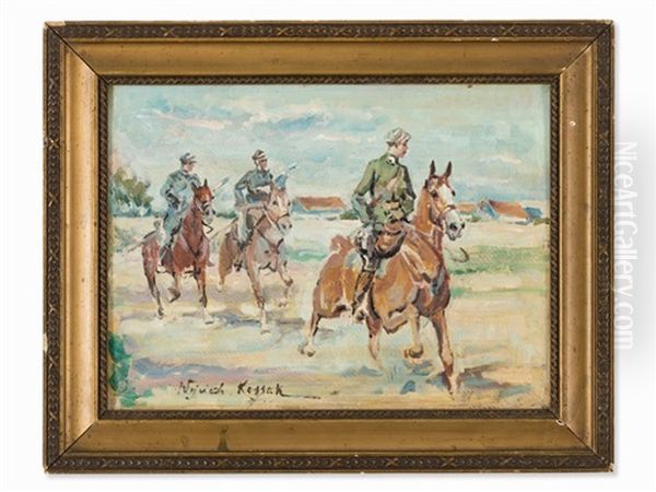 Uniformed Riderss Oil Painting by Woiciech Ritter Von Kossak