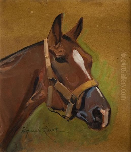 Horse Head Oil Painting by Woiciech Ritter Von Kossak