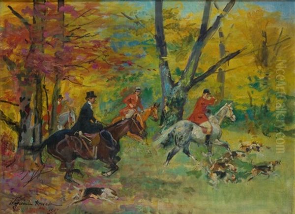 Polowanie Par Force Oil Painting by Woiciech Ritter Von Kossak