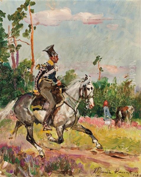 Cavalry Officer Oil Painting by Woiciech Ritter Von Kossak