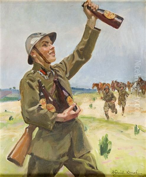 Piechur Z Butelkami Piwa Oil Painting by Woiciech Ritter Von Kossak