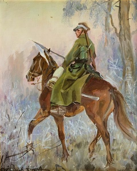 Ulan Na Koniu Oil Painting by Woiciech Ritter Von Kossak