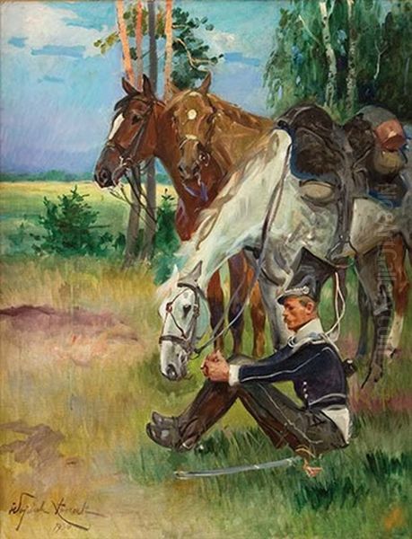 Odpoczynek Ulana Oil Painting by Woiciech Ritter Von Kossak