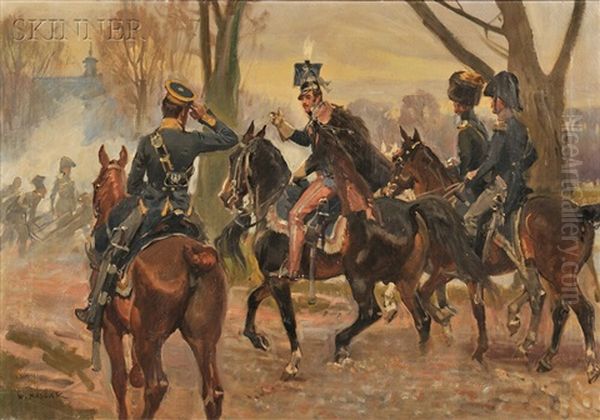 Battle Of Raszyn Oil Painting by Woiciech Ritter Von Kossak