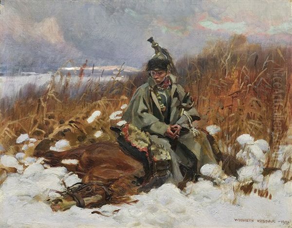 French Cuirassier Oil Painting by Woiciech Ritter Von Kossak