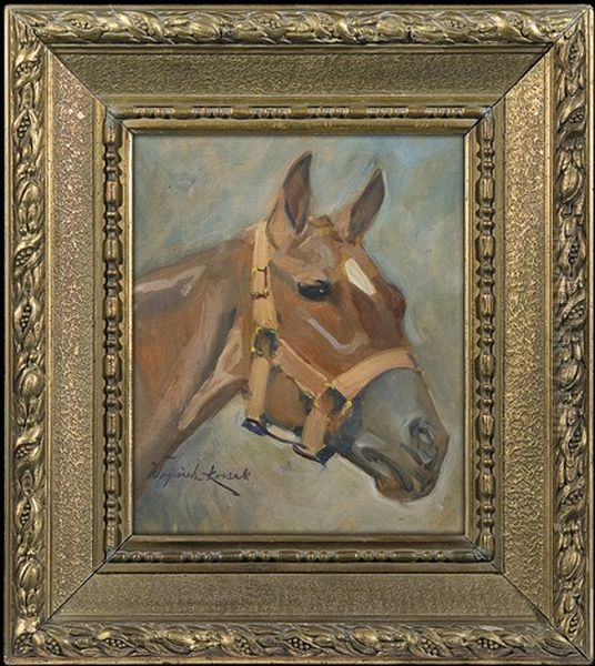 Horse's Head Oil Painting by Woiciech Ritter Von Kossak