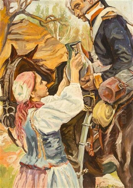 Tending The Soldier Oil Painting by Woiciech Ritter Von Kossak