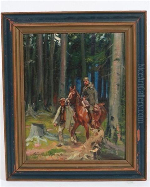 Ulan With A Horse Oil Painting by Woiciech Ritter Von Kossak