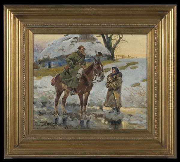 Rider And A Girl. Looking For A Right Way Oil Painting by Woiciech Ritter Von Kossak