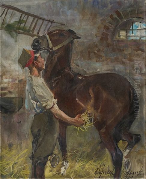 Rider With A Horse Oil Painting by Woiciech Ritter Von Kossak