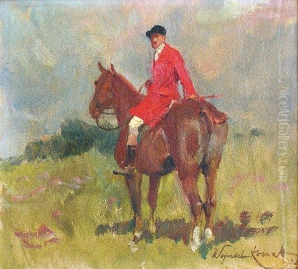 Cavalier En Rouge Oil Painting by Woiciech Ritter Von Kossak