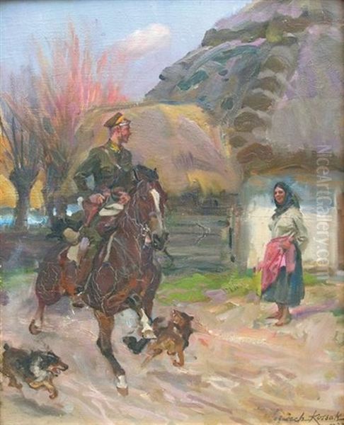 Soldat Et Paysanne Oil Painting by Woiciech Ritter Von Kossak