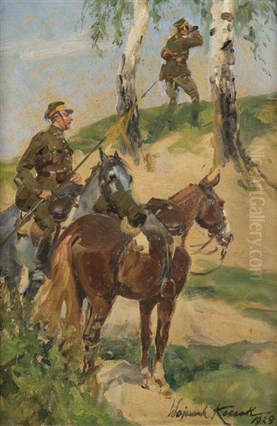 Lancers Patrol Oil Painting by Woiciech Ritter Von Kossak