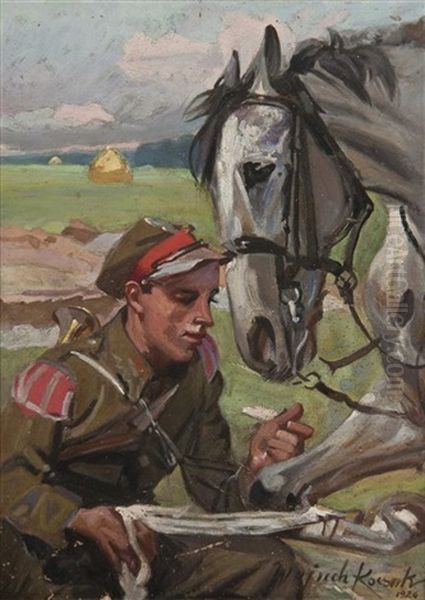 Wrapping His Horse Oil Painting by Woiciech Ritter Von Kossak