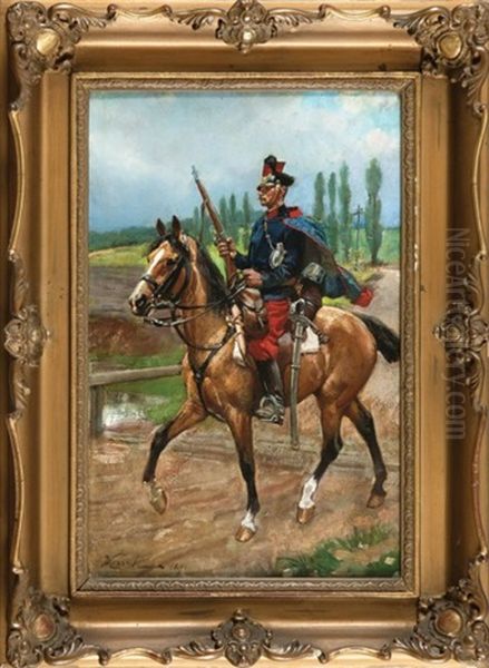 Jezdziec Na Koniu Oil Painting by Woiciech Ritter Von Kossak