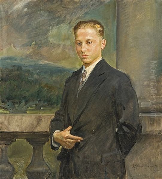 Portrait Of An Young Man Oil Painting by Woiciech Ritter Von Kossak