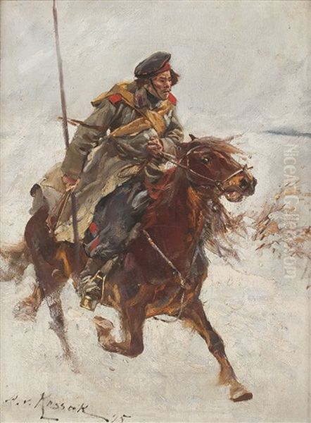 Kavallerist Oil Painting by Woiciech Ritter Von Kossak
