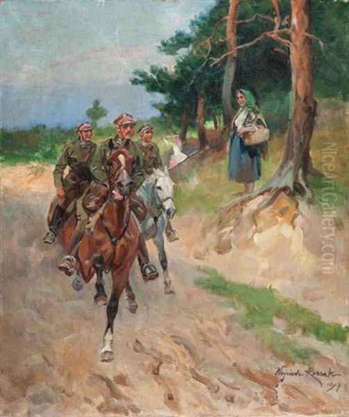 Patrol Oil Painting by Woiciech Ritter Von Kossak