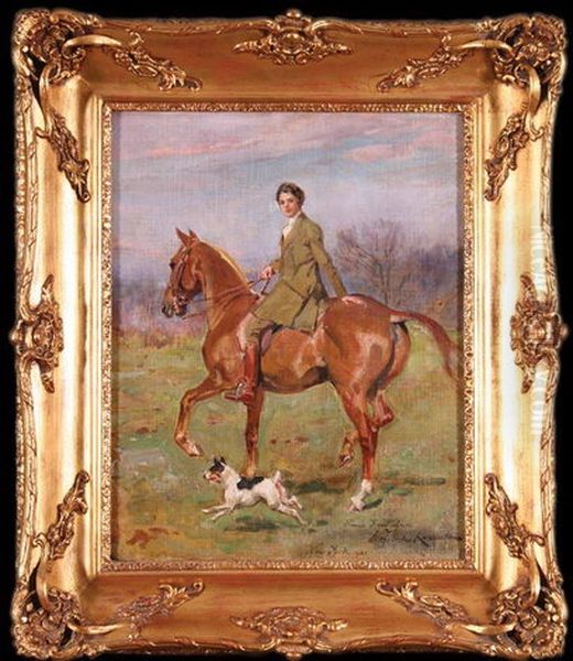 Portret Panny Ireny Luca Na Koniu Oil Painting by Woiciech Ritter Von Kossak