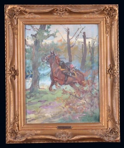 Sploszony Kon Oil Painting by Woiciech Ritter Von Kossak