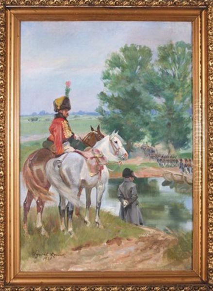 Napoleon Nad Niemnem Oil Painting by Woiciech Ritter Von Kossak