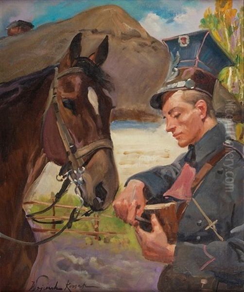 Ulan Z Koniem Oil Painting by Woiciech Ritter Von Kossak