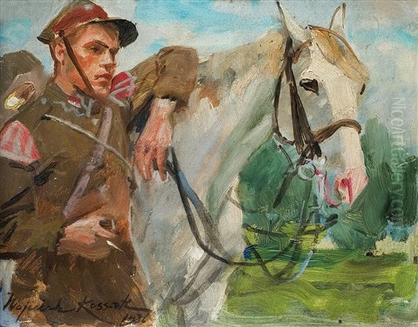 Trumpeter Oil Painting by Woiciech Ritter Von Kossak