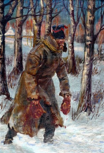 Soldier At The Forest Oil Painting by Woiciech Ritter Von Kossak