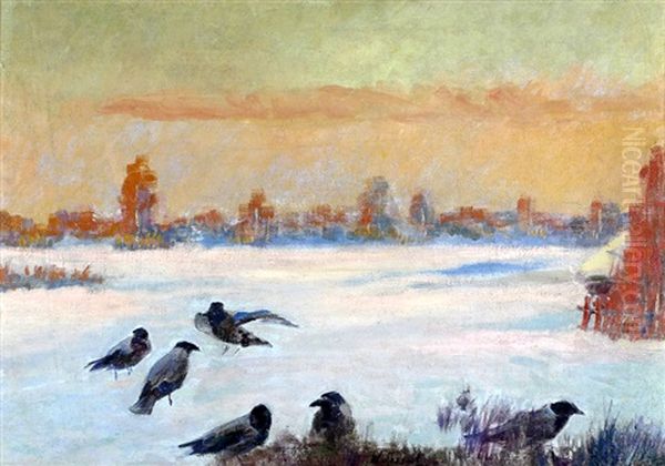Crows In The Snow Oil Painting by Woiciech Ritter Von Kossak