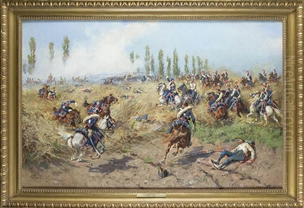 Szwolezerowie Polscy W Bitwie Pod Wagram Oil Painting by Woiciech Ritter Von Kossak