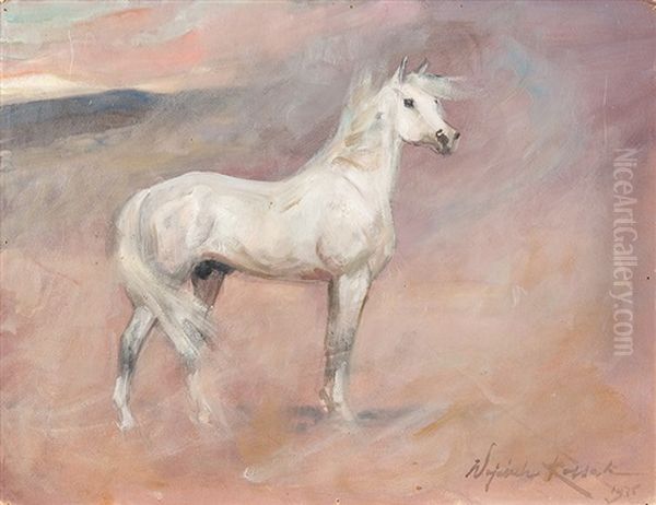White Champion Oil Painting by Woiciech Ritter Von Kossak