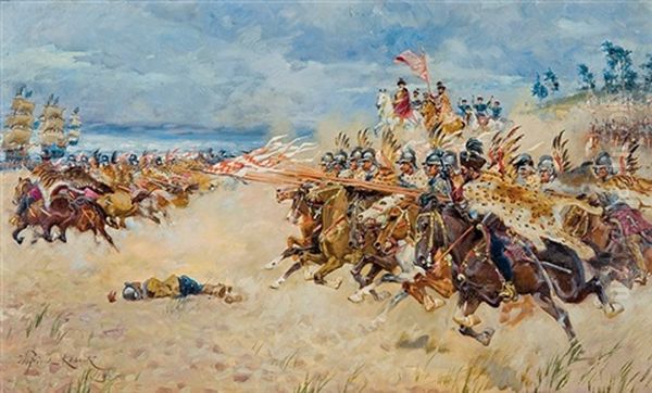 Kircholm Oil Painting by Woiciech Ritter Von Kossak