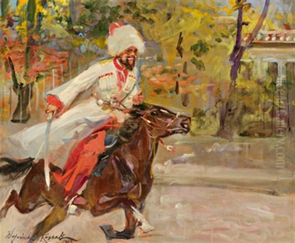 Attake Eines Tscherkessen Oil Painting by Woiciech Ritter Von Kossak