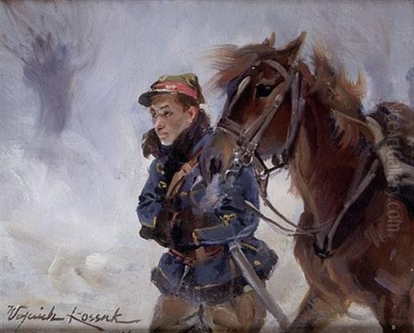 A Soldier And A Horse Oil Painting by Woiciech Ritter Von Kossak