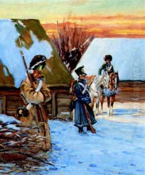 Napoleon's Troops In Poland Oil Painting by Woiciech Ritter Von Kossak